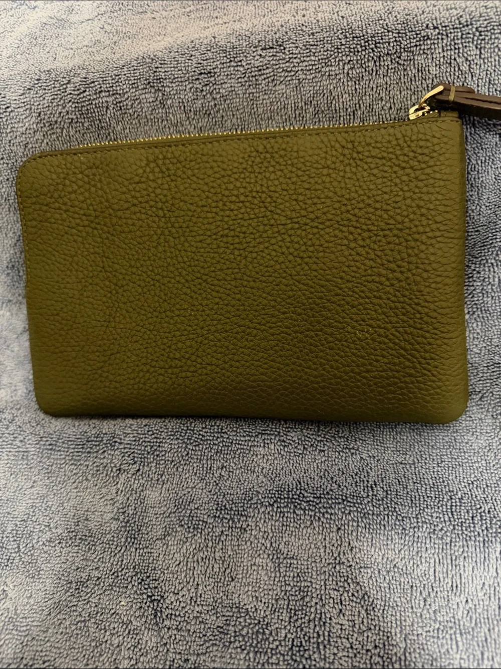 kate spade Olive Green Pebbled Leather Wristlet with Gold Logo